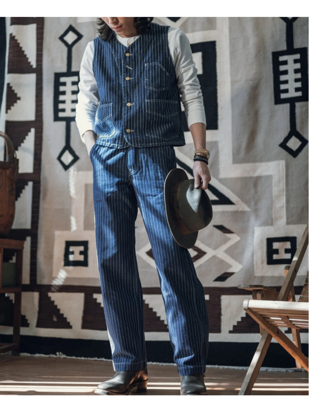 Non Stock Vintage 1930 Wabash Stripe Work Vest Railroad Workwear Jean Waistcoat